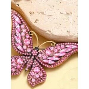 Novelty Charming Colorful Pink Crystal Sparkly Butterfly Goldtoned Brooch